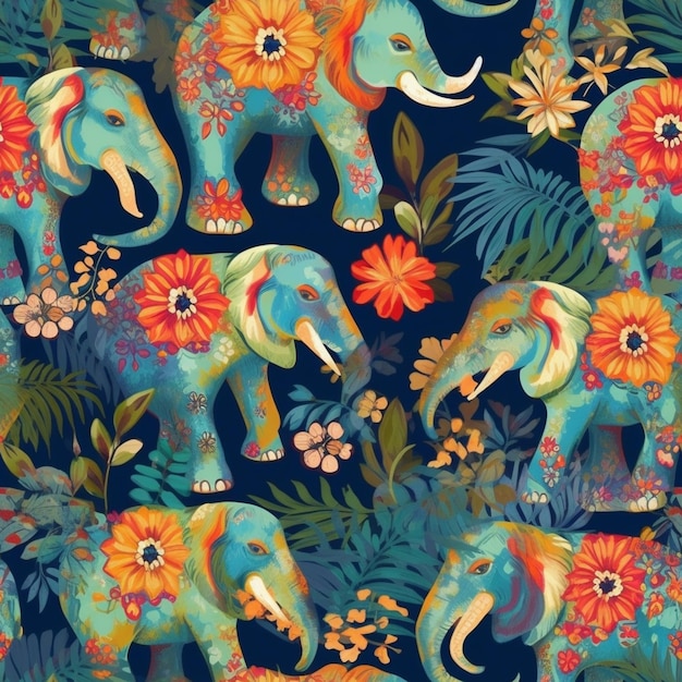 There are many elephants that are standing in the jungle generative ai