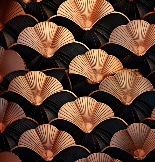 there are many fan shaped umbrellas that are on display generative ai