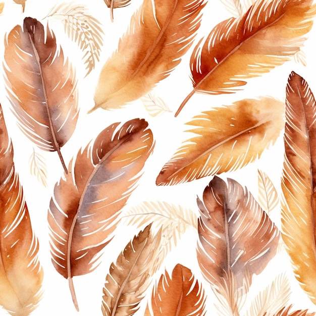 There are many feathers that are painted on a white surface generative ai