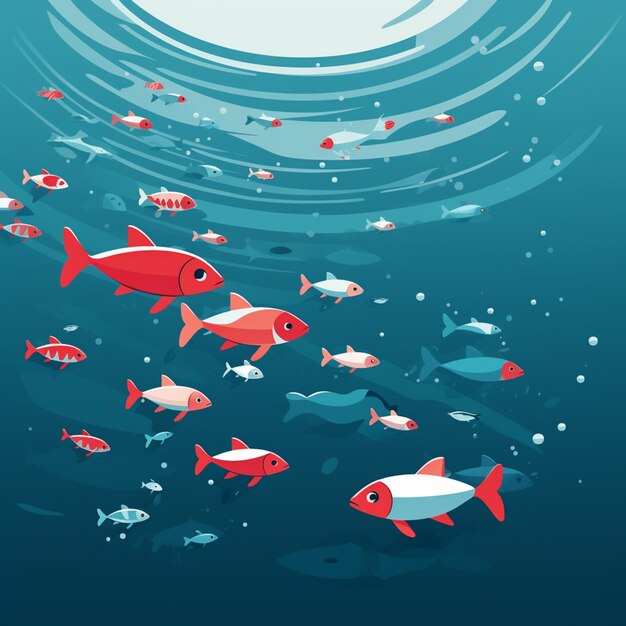 There are many fish swimming in the ocean together generative ai