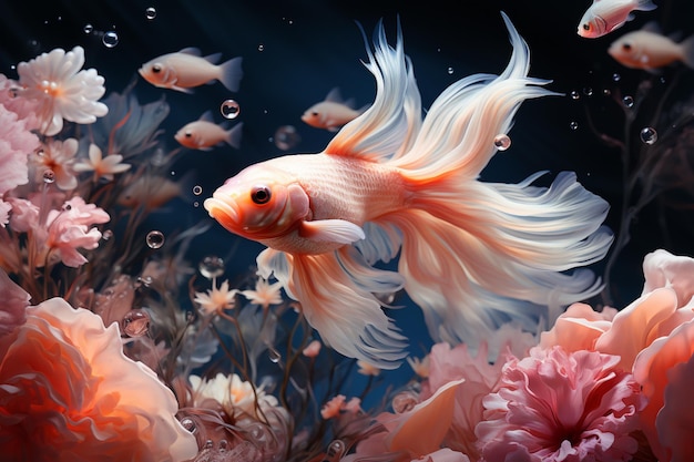 there are many fish swimming in a pond of water generative ai