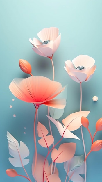 there are many flowers that are on a blue background generative ai