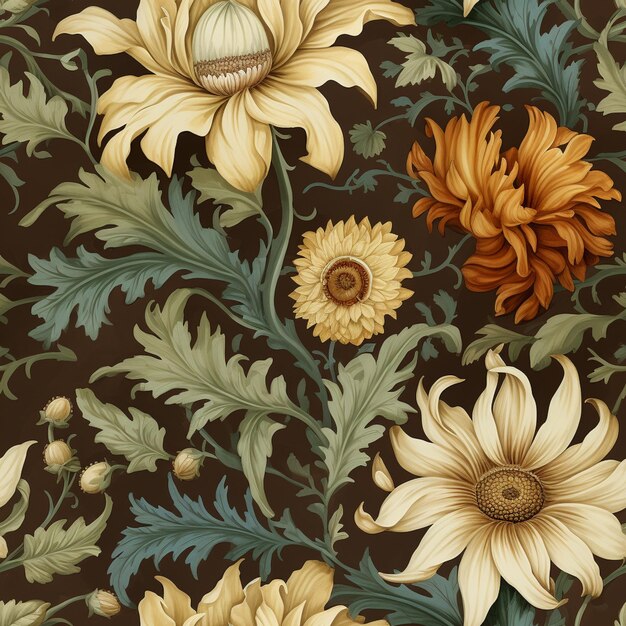 there are many flowers that are on a brown background generative ai