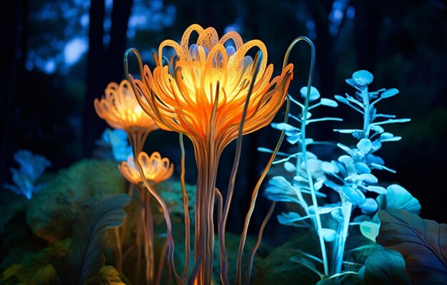 there are many flowers that are glowing in the dark generative ai