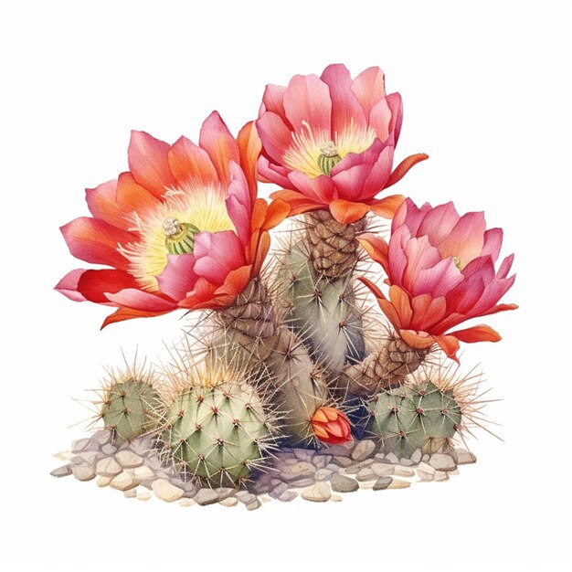 Photo there are many flowers that are growing on the cactus generative ai