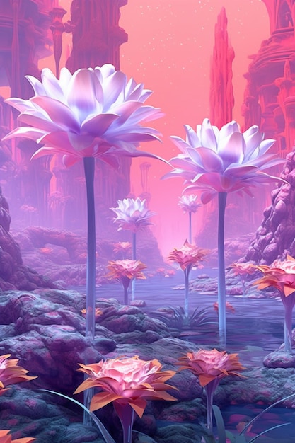 There are many flowers that are growing in the water generative ai