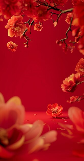 there are many flowers that are in the middle of a red background generative ai