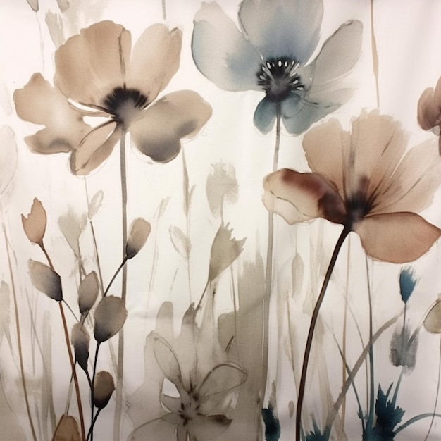 There are many flowers that are painted on a wall generative ai