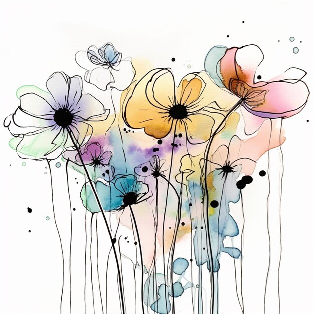 There are many flowers that are painted on a white background generative ai