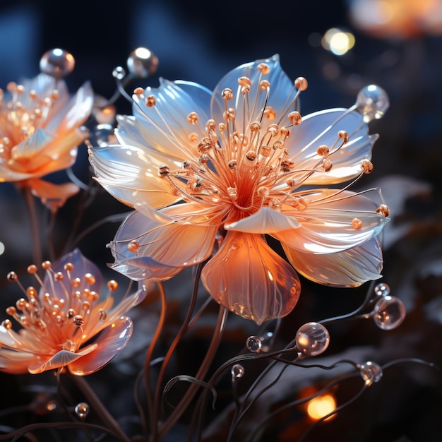 There are many flowers that are in the picture with water droplets generative ai