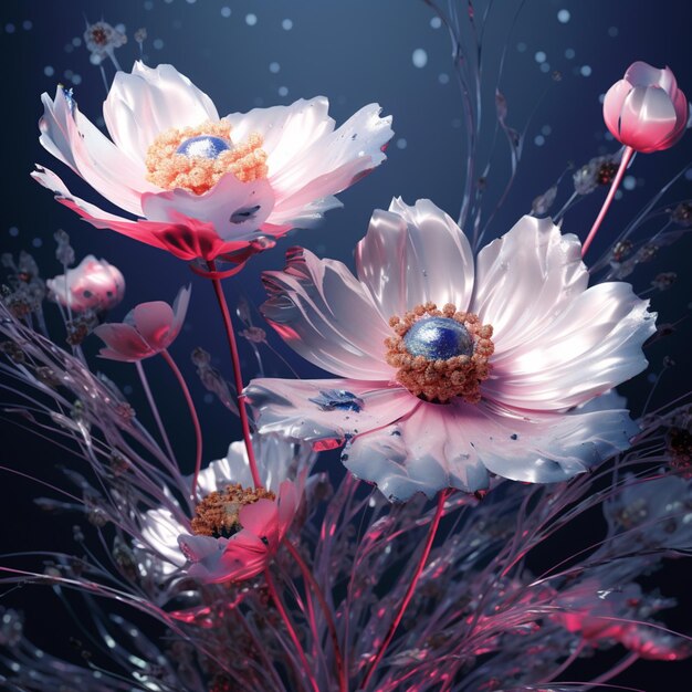 There are many flowers that are in a vase with water droplets generative ai