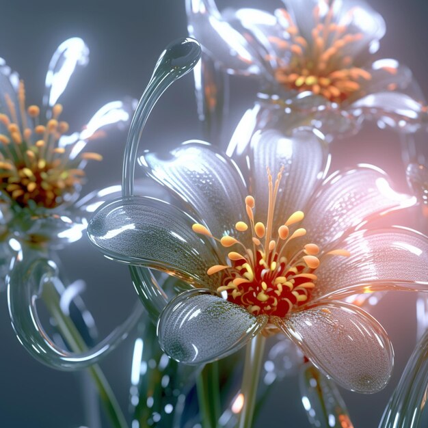 There are many flowers that are in a vase with water droplets generative ai