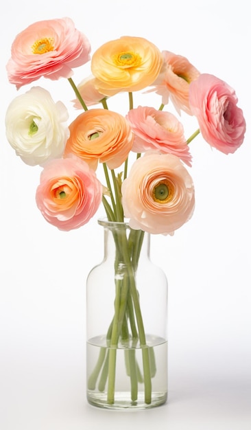 Есть много цветов в вазе с водой на столе генеративный ай