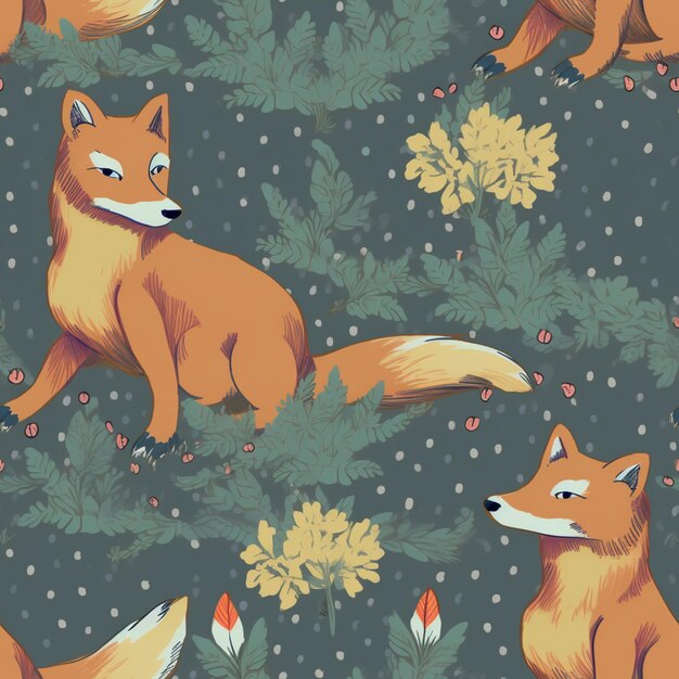 Photo there are many foxes that are sitting on the ground generative ai