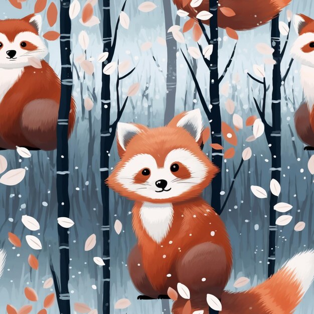 There are many foxes that are sitting in the woods together generative ai