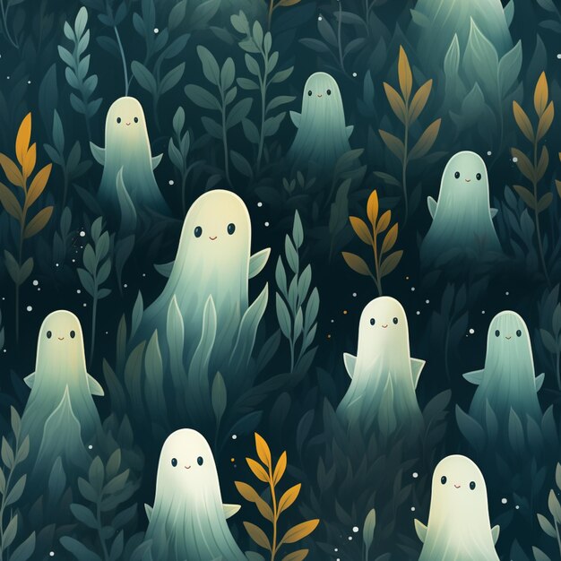 森には多くの幽霊がいる 葉と植物が生み出される