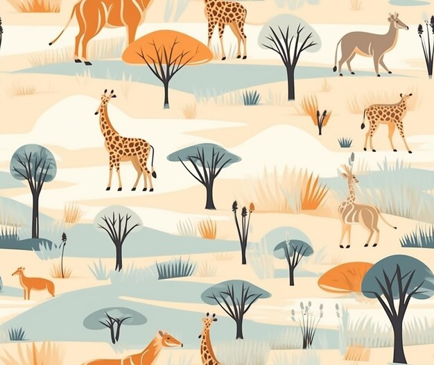Premium Photo | There are many giraffes and deers in the wild generative ai