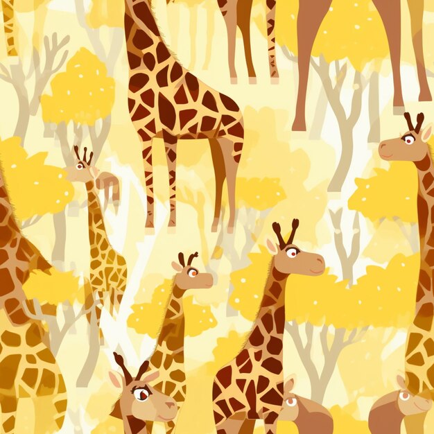 Photo there are many giraffes that are standing in the woods generative ai