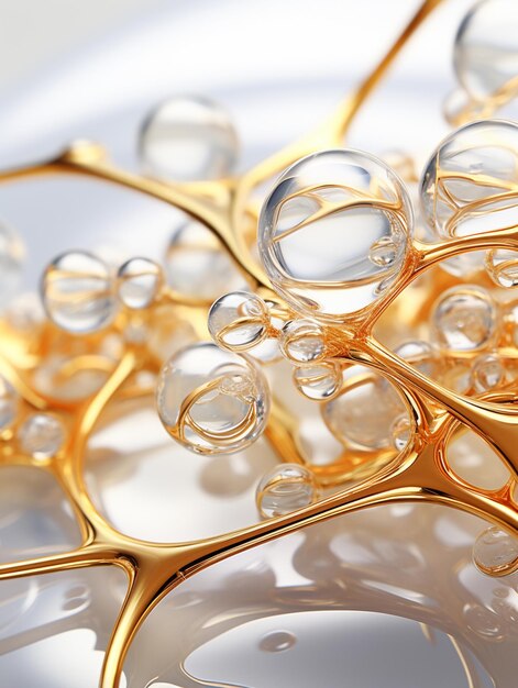 there are many gold colored scissors and some clear glass beads generative ai