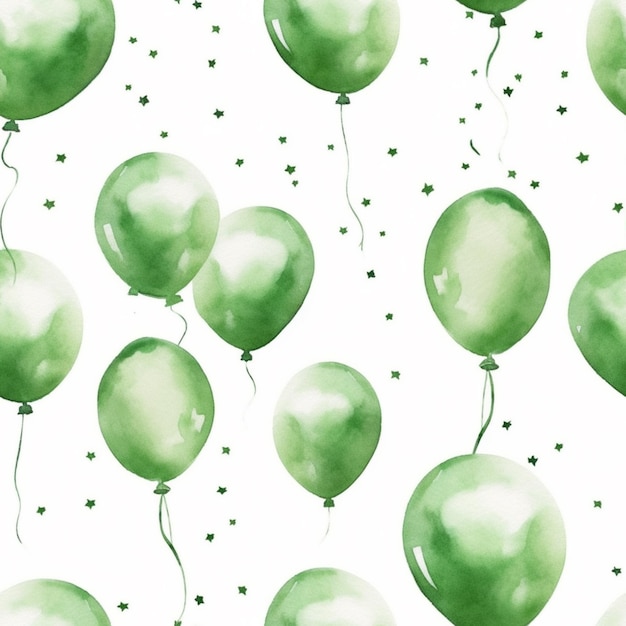 Photo there are many green balloons floating in the air with stars generative ai