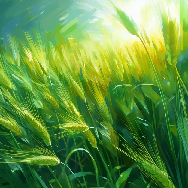 there are many green wheat growing in a field generative ai