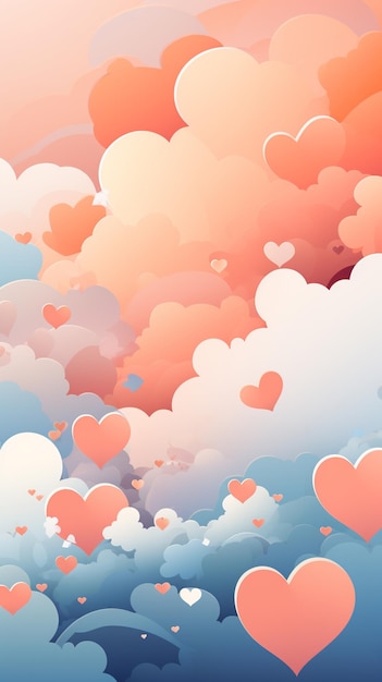 there are many hearts floating in the sky with clouds generative ai