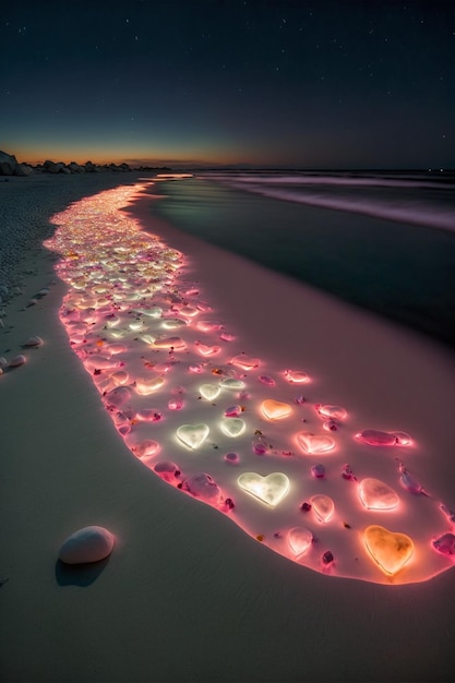 There are many hearts in the sand on the beach generative ai