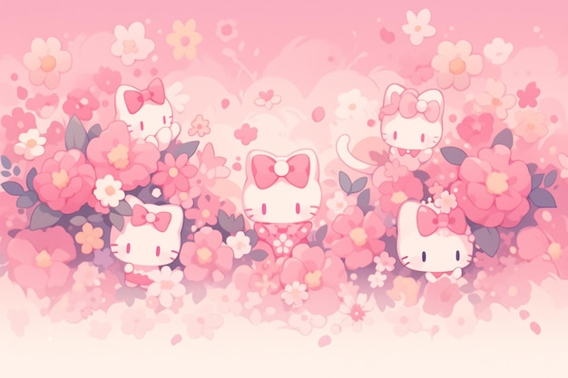 Premium AI Image  there are many hello kitty wallpapers on this pink  background generative ai