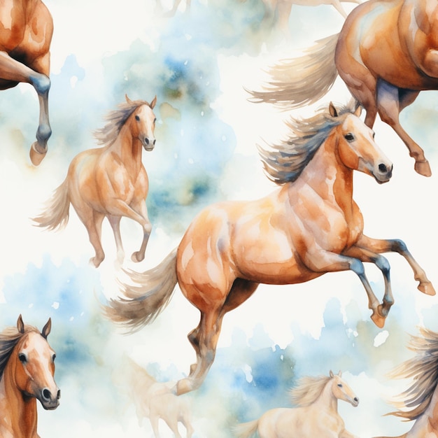Есть много лошадей, бегущих в небе вместе генеративный ай