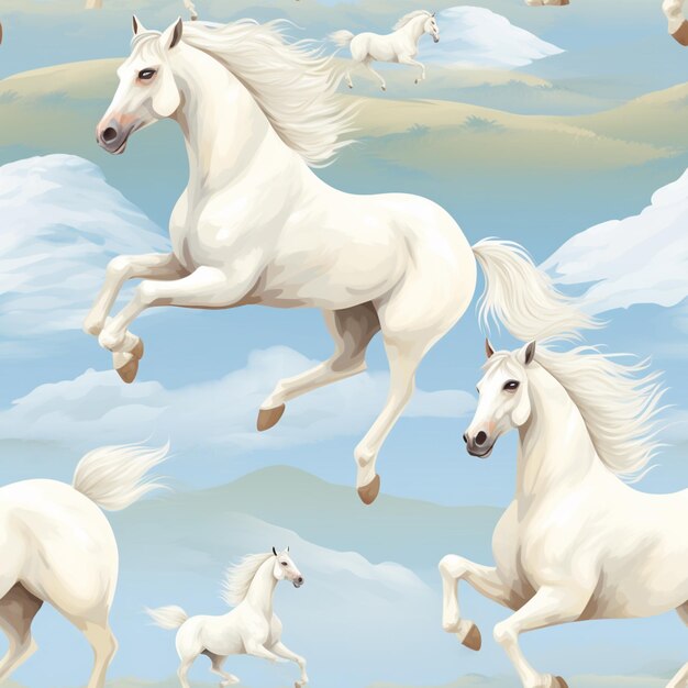 there are many horses running in the sky together generative ai