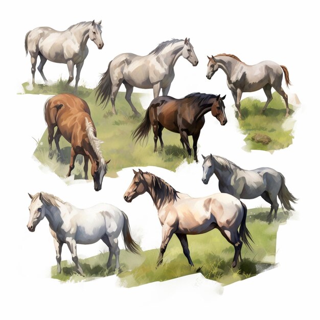 Photo there are many horses that are standing in the grass together generative ai