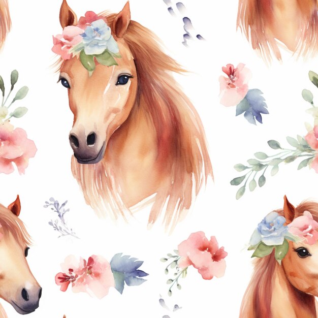 there are many horses with flowers on their heads generative ai