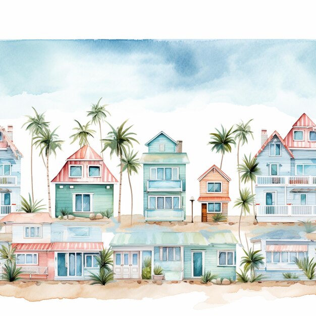 Photo there are many houses on the beach with palm trees generative ai