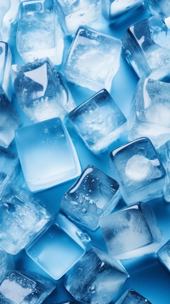 There are many ice cubes on a blue surface generative ai