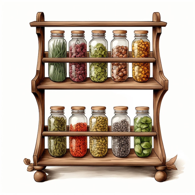 Photo there are many jars of different types of food on a shelf generative ai