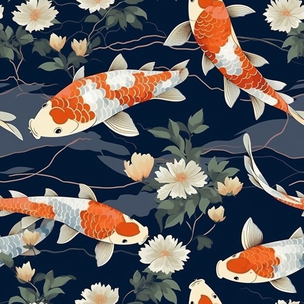 There are many koi fish swimming in a pond of water generative ai