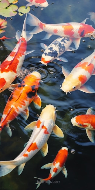 水の池にはたくさんの鯉が泳いでいる生成AI