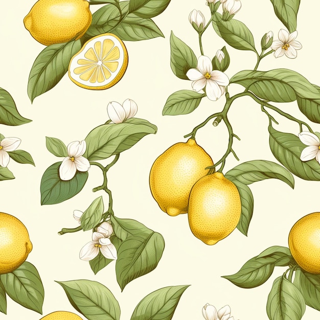 Photo there are many lemons on the tree with white flowers generative ai