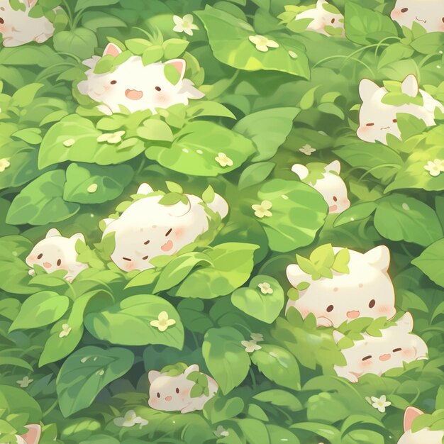 Photo there are many little animals that are in the grass together generative ai