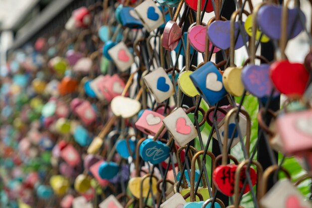 There are many love locks on the wall