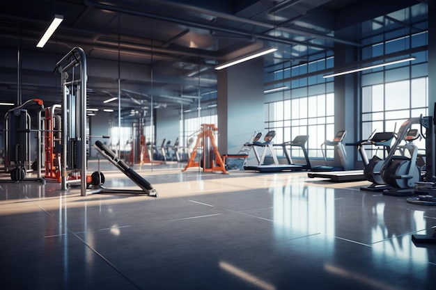 There are many machines in the gym with a lot of windows generative ai