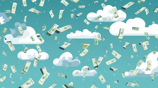 Photo there are many money bills flying in the air in the clouds generative ai