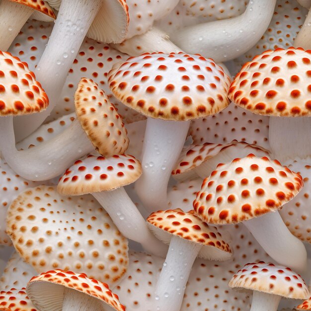 there are many mushrooms that are all white and orange generative ai