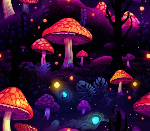 there are many mushrooms that are glowing in the dark generative ai