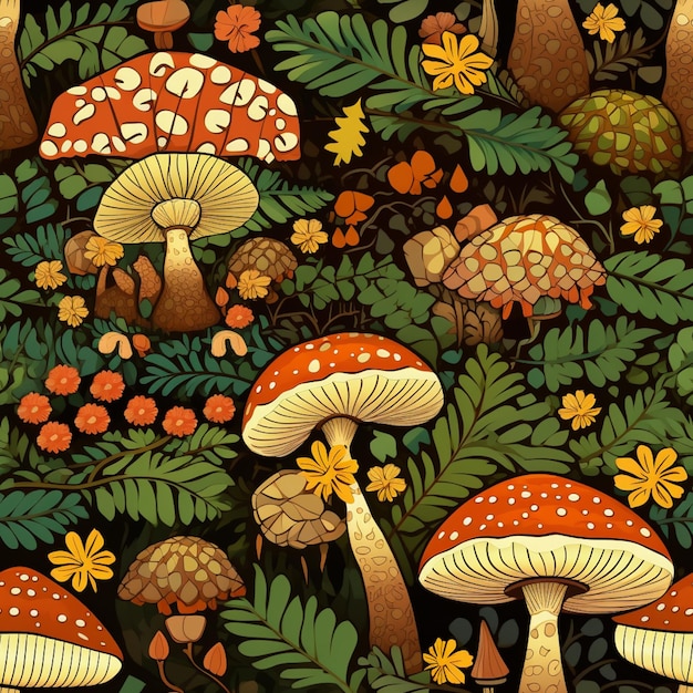 There are many mushrooms that are in the grass together generative ai