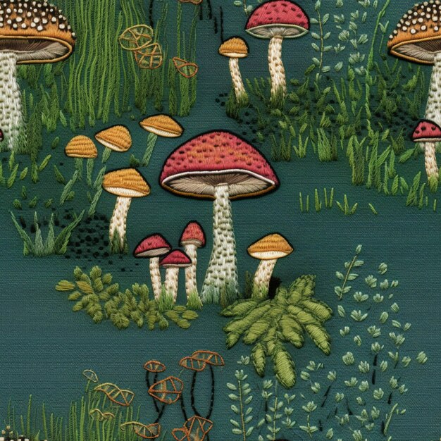 There are many mushrooms that are in the grass together generative ai