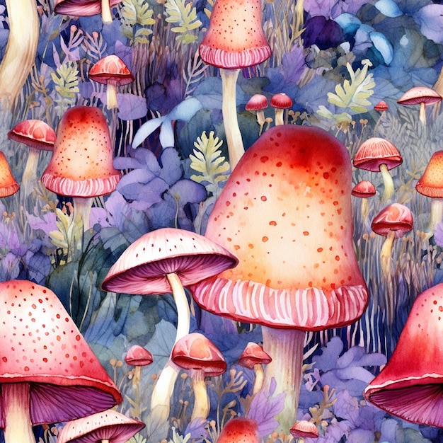 there are many mushrooms that are in the grass together generative ai