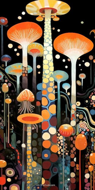 There are many mushrooms that are growing in the dark generative ai