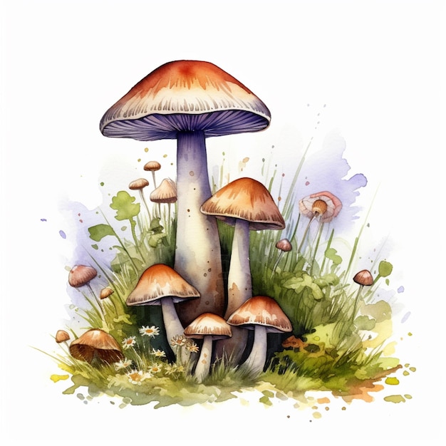 there are many mushrooms that are growing out of the grass generative ai