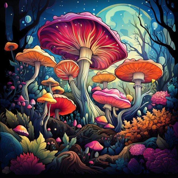 there are many mushrooms that are growing in the woods generative ai